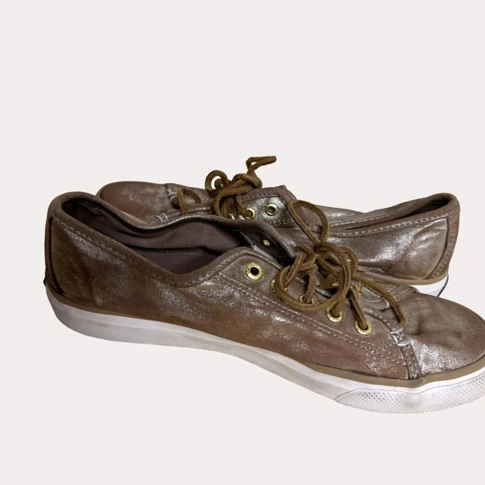 Sperry Seacoast Metallic Gold Sneakers Shoes Flats Leather Womens 7.5 bv